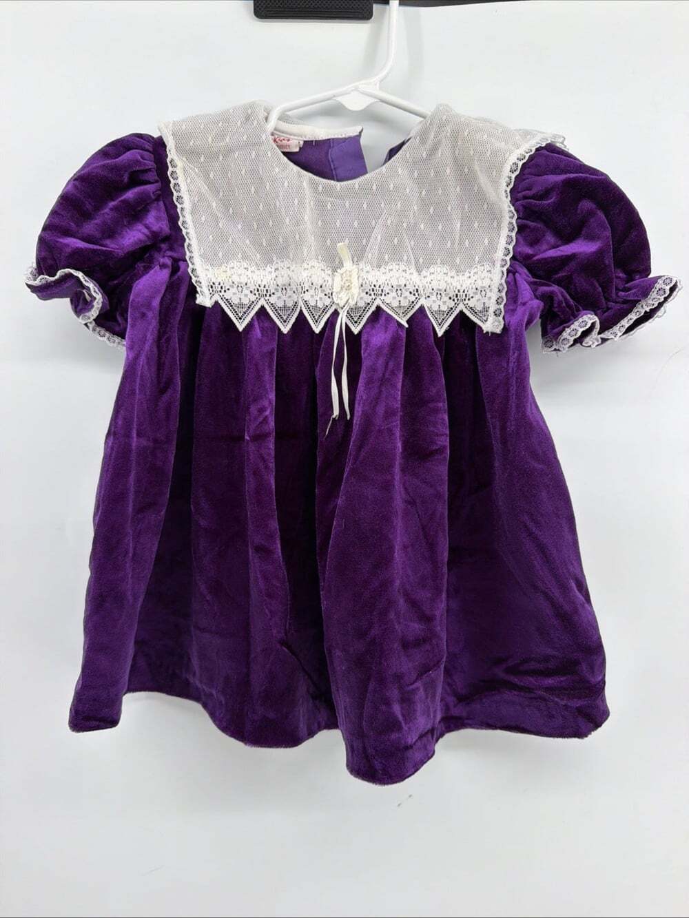Vintage Baby Girl Purple Velvet Dress White Lace NO SIZE Tag Prairie Retro